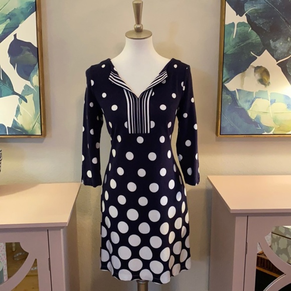 Crown & Ivy Navy Blue 3/4 Sleeve Pola Dot Dress